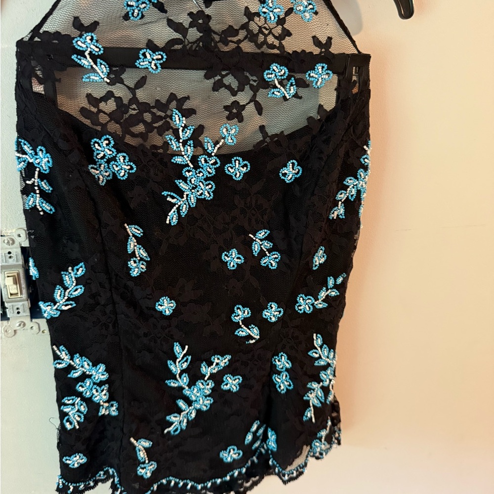 Cache Floral Embroidered Black blouse, pants and matching purse
